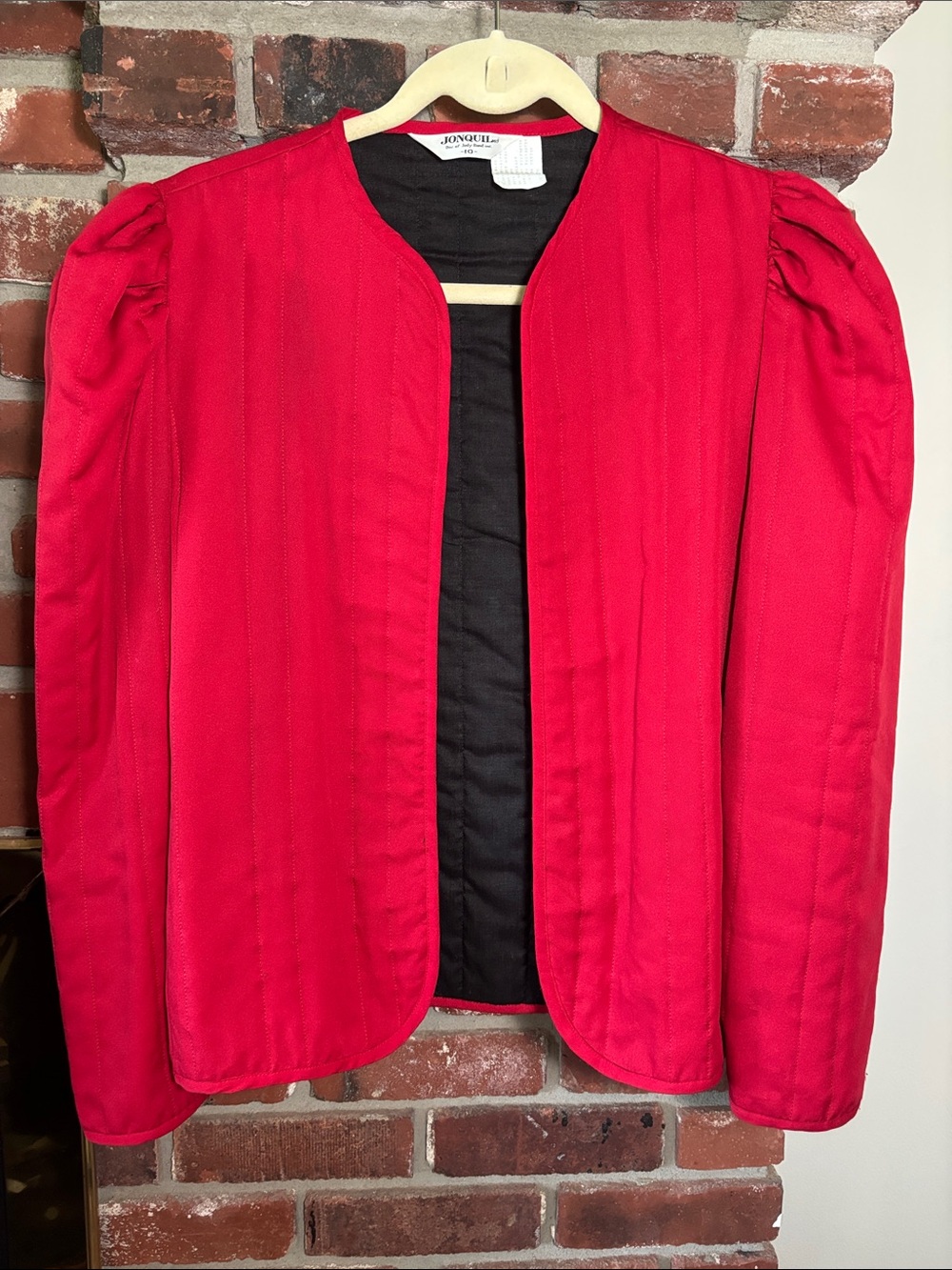 Jonquil Red Collarless Puff-Shoulder Quilted Blazer Jacket Size 10